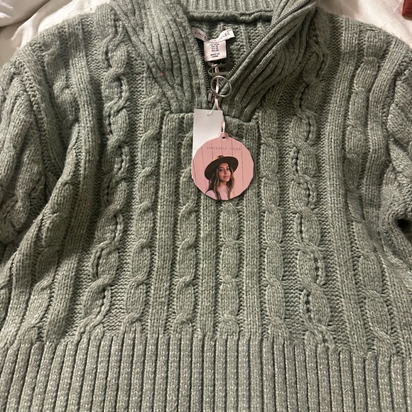 Sincerly Jules Sweaters - Sincerly Jules Sage Green Cable Knit Quarter-Zip Pullover